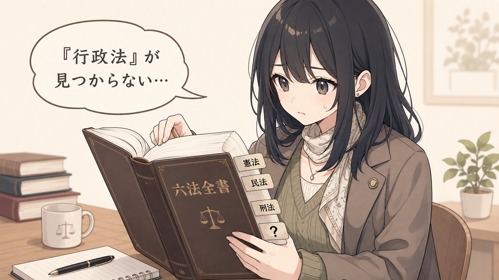 六法全書をめくっても『行政法』が見つからない…と困る学習者。憲法・民法・刑法のインデックスはあるが行政法の場所は？マーク
