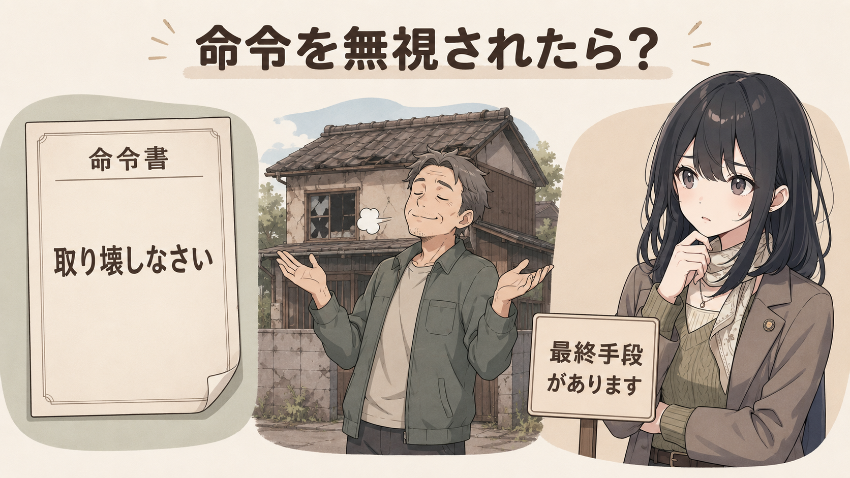 命令を無視されたら？「取り壊しなさい」の命令書を無視する建物の持ち主。役所には最終手段がある