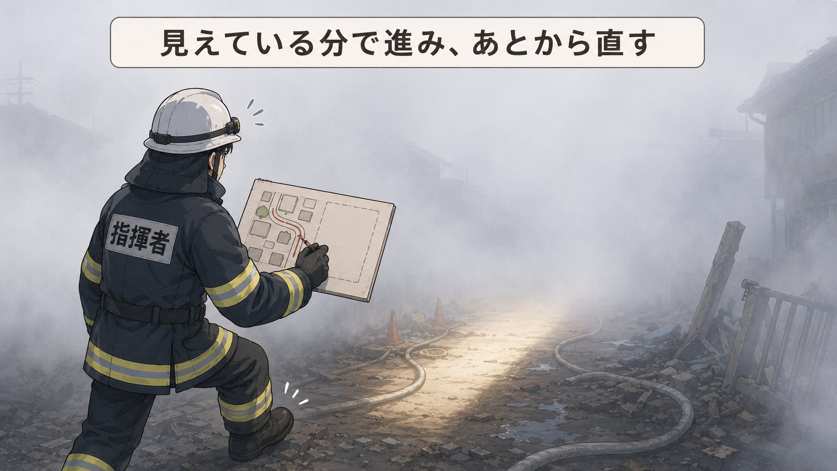 霧の中を、見えている範囲だけ地図に描き足しながら一歩ずつ進む指揮者