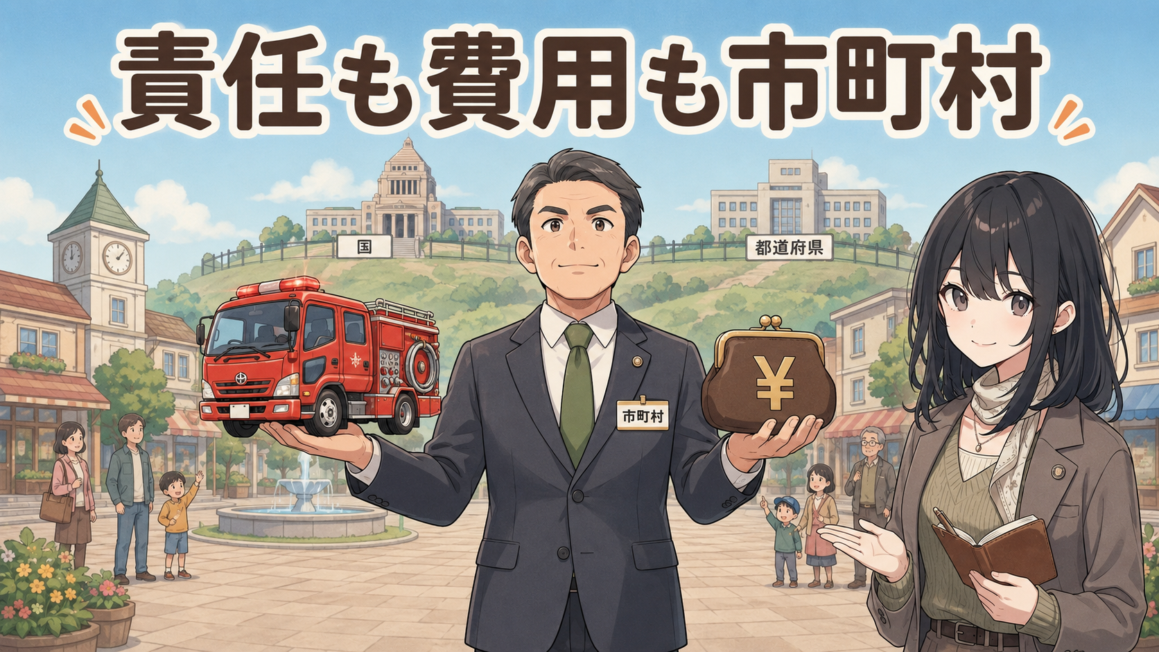 責任も費用も市町村。市町村が消防車と費用の両方を持ち、国と都道府県は直接管理しない