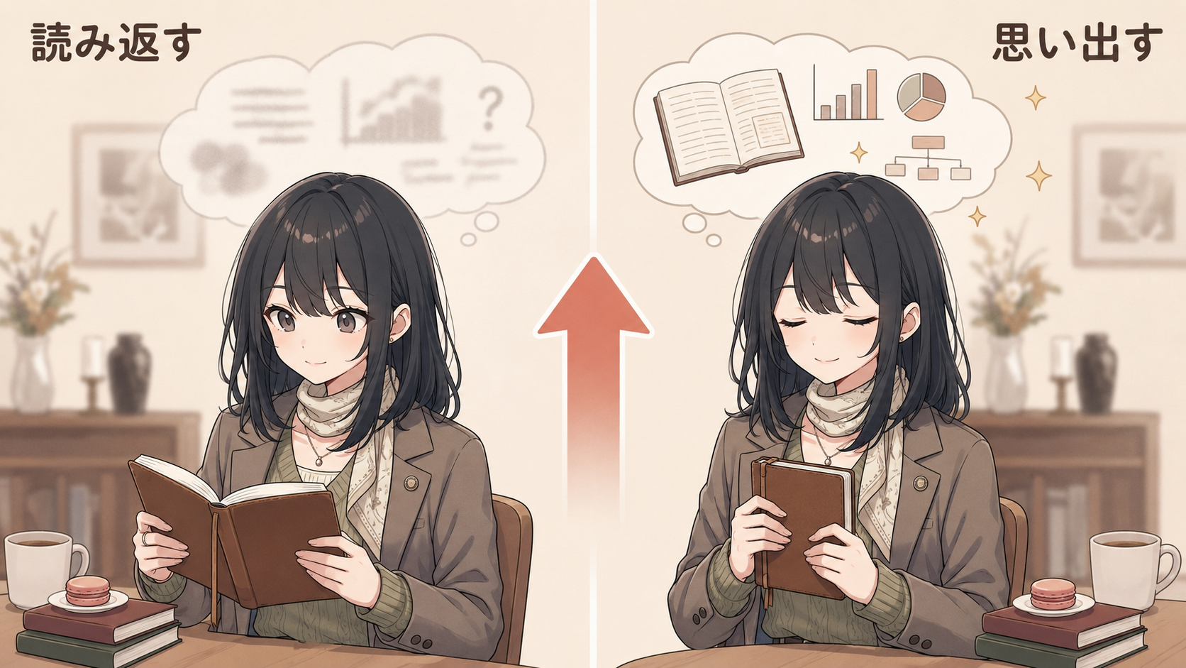 本を読み返す人と、本を閉じて思い出す人の対比