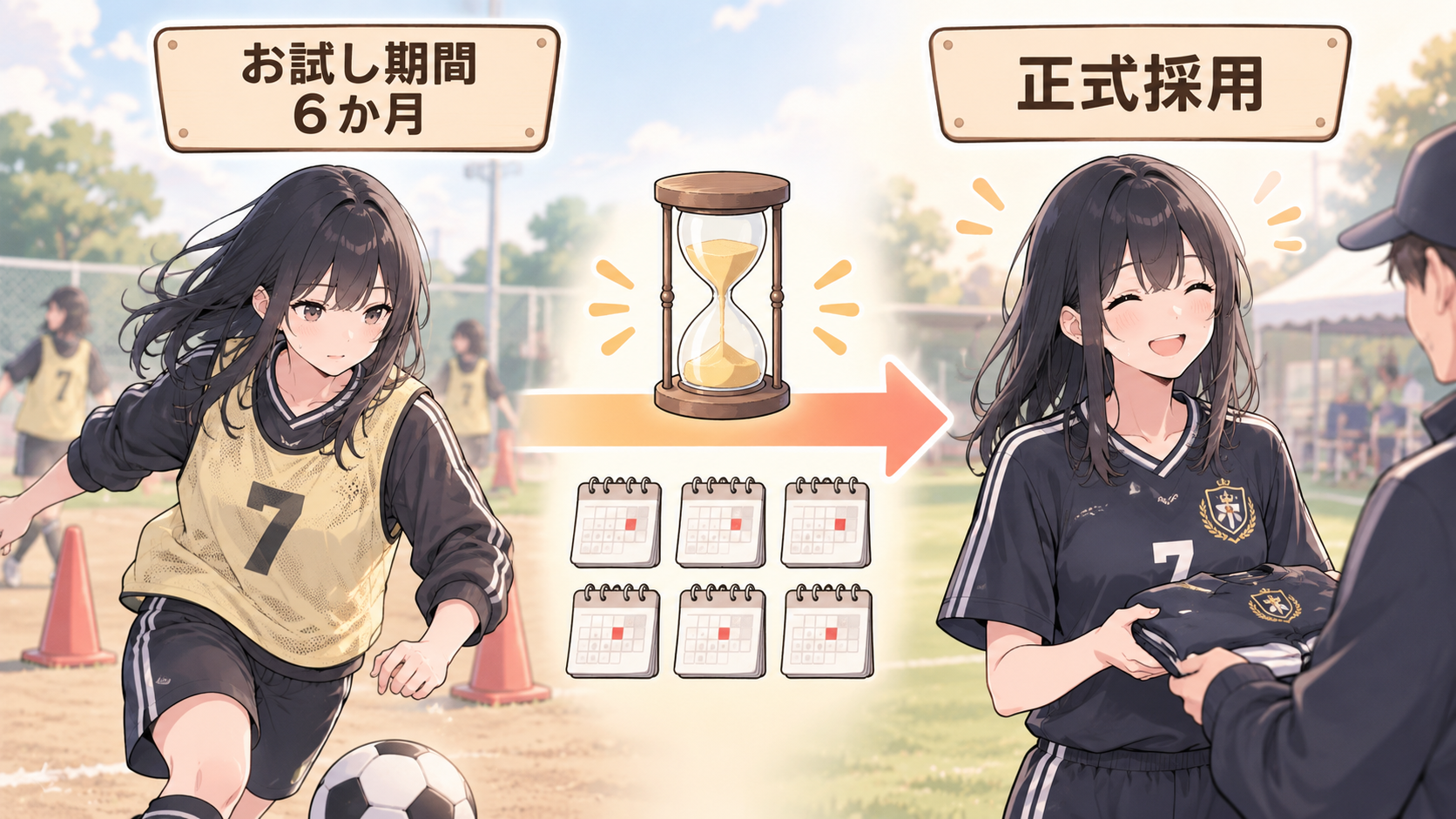 仮のユニフォームでお試し期間6か月を過ごし、砂時計とカレンダー6枚を経て正式なユニフォームを受け取る